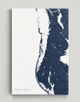 Clearwater Beach Coastal Map — Canvas Vertical, navy, No Frame
