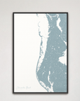Clearwater Beach Coastal Map — Canvas Vertical, soft-blue, Black Frame