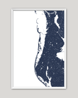 Clearwater Beach Coastal Map — Fine Art Print Vertical, navy, White Frame, 8x10