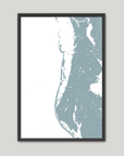 Clearwater Beach Coastal Map — Fine Art Print Vertical, soft-blue, Black Frame, 8x10
