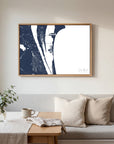 Cocoa Beach navy horizontal canvas map in an oak framed room scene