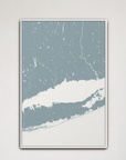 Connecticut Coast Coastal Map — Canvas Vertical, soft-blue, White Frame, 16x24