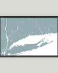 Connecticut Coast Coastal Map — Fine Art Print Horizontal, soft-blue, Black Frame, 10x8