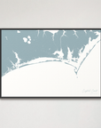 Crystal Coast / Emerald Isle Coastal Map — Canvas Horizontal, soft-blue, Black Frame