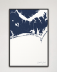 Crystal Coast / Emerald Isle Coastal Map — Canvas Vertical, navy, Black Frame