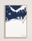 Crystal Coast / Emerald Isle Coastal Map — Canvas Vertical — navy, Light Wood