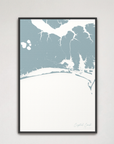 Crystal Coast / Emerald Isle Coastal Map — Canvas Vertical, soft-blue, Black Frame