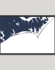 Crystal Coast / Emerald Isle Coastal Map — Fine Art Print Horizontal, navy, Black Frame, 10x8