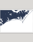 Crystal Coast / Emerald Isle Coastal Map — Fine Art Print Horizontal, navy, White Frame, 10x8