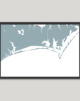 Crystal Coast / Emerald Isle Coastal Map — Fine Art Print Horizontal, soft-blue, Black Frame, 10x8