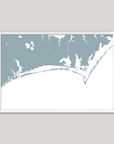 Crystal Coast / Emerald Isle Coastal Map — Fine Art Print Horizontal, soft-blue, White Frame, 10x8