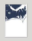 Crystal Coast / Emerald Isle Coastal Map — Fine Art Print Vertical, navy, White Frame, 8x10