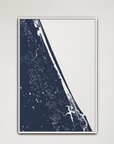 Daytona Beach Coastal Map — Canvas Vertical, navy, White Frame, 16x24
