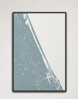 Daytona Beach Coastal Map — Canvas Vertical, soft-blue, Black Frame, 16x24