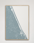 Daytona Beach Coastal Map — Canvas Vertical, soft-blue, Natural Oak, 16x24