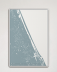 Daytona Beach Coastal Map — Canvas Vertical, soft-blue, White Frame, 16x24