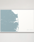 Delaware Beaches Coastal Map — Canvas Horizontal, soft-blue, White Frame
