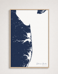 Delaware Beaches Coastal Map — Canvas Vertical — navy, Light Wood