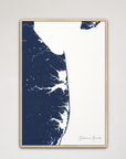 Delaware Beaches Coastal Map — Canvas Vertical, navy, Natural Oak