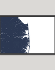 Delaware Beaches Coastal Map — Fine Art Print Horizontal, navy, Black Frame, 10x8