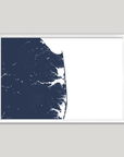 Delaware Beaches Coastal Map — Fine Art Print Horizontal, navy, White Frame, 10x8