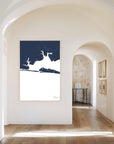 Destin navy vertical canvas map in the Bello mixed room scene