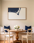 Bald Head Island canvas map art in dining nook setting