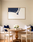 Bald Head Island matte map art in dining nook setting