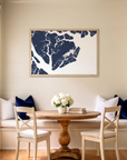 Beaufort / Sea Islands matte map art in dining nook setting