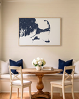 Cape Cod canvas map art in dining nook setting