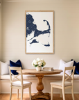Cape Cod matte map art in dining nook setting
