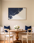 Charleston / Lowcountry canvas map art in dining nook setting