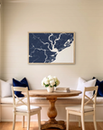 Charleston matte map art in dining nook setting