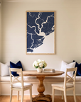 Charleston matte map art in dining nook setting