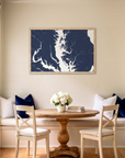 Chesapeake Bay / Maryland matte map art in dining nook setting