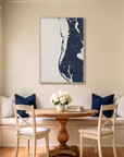 Clearwater Beach canvas map art in dining nook setting