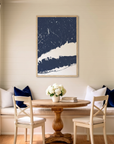 Connecticut Coast matte map art in dining nook setting