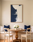 Delaware Beaches canvas map art in dining nook setting