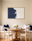 Delaware Beaches matte map art in dining nook setting