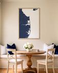 Delaware Beaches matte map art in dining nook setting