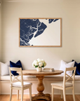 Hilton Head Island matte map art in dining nook setting