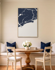 Kiawah Island canvas map art in dining nook setting