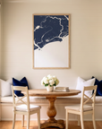 Kiawah Island matte map art in dining nook setting