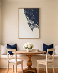 Marco Island canvas map art in dining nook setting