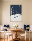 Mystic canvas map art in dining nook setting