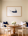 Nantucket matte map art in dining nook setting