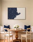 North Shore Massachusetts canvas map art in dining nook setting