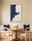 North Shore Massachusetts canvas map art in dining nook setting