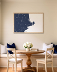 North Shore Massachusetts matte map art in dining nook setting