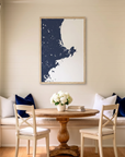 North Shore Massachusetts matte map art in dining nook setting